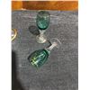 Image 2 : Green Glass Decanter With Gold Trim and 6 Matching Stemmed Glasses