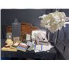 Image 1 : Household Decor and Kitchen Lot With Lamp, Cutting Board, Knife Set, and Candlesticks