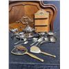 Image 1 : Silverplate Flatware, Tableware, Vanity Set, Spoon Rack, and Floor Lamp Lot