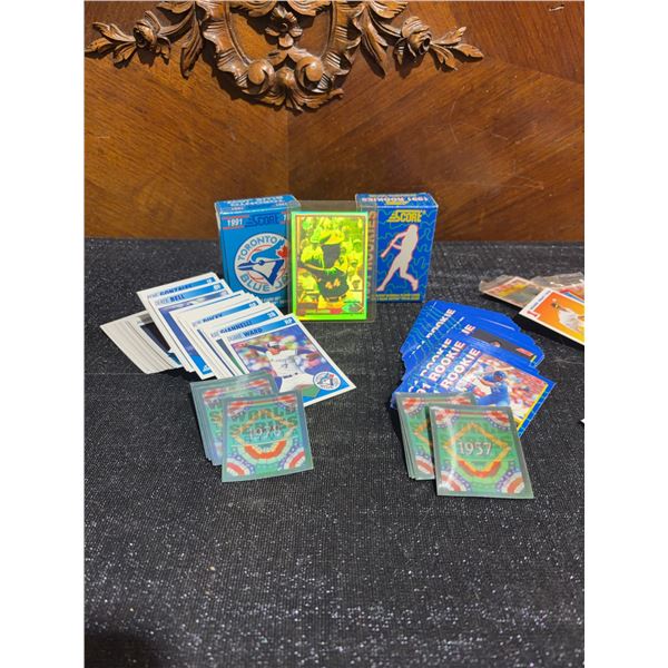 Baseball Card Lot With 1991 Score Sets, Hank Aaron Card, Toronto Blue Jays Trivia