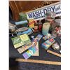 Image 2 : Large Lot Vintage Laundry, Sewing Tools, Spools, Notions, Wash-Dry-Fold Sign