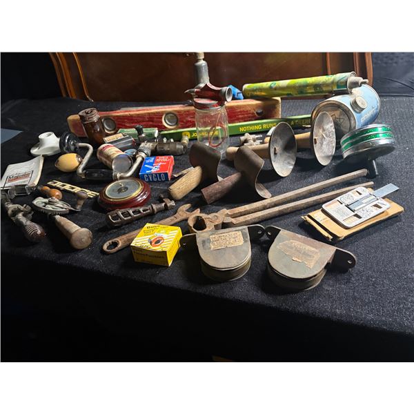 Vintage Tools, John Deere Level, Dodge Emblem, Carborundum File