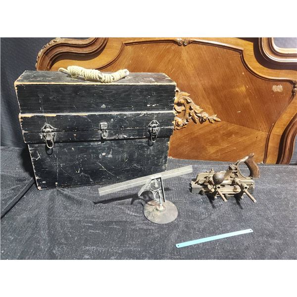 Stanley No. 45 Combination Plane, Vintage Square, Blade, Suction Cup, Wood Box