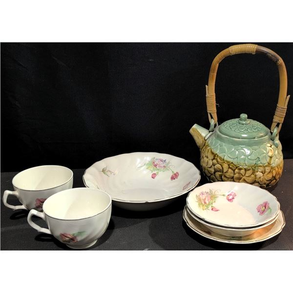 Johnson Bros Old Chelsea China Set with Cups, Bowls, Plates and Ceramic Teapot