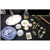 Image 1 : Lot: Plates, Porcelain, A&W Jug, Door Knobs, Badges, Tape, Morse Key, Hardware