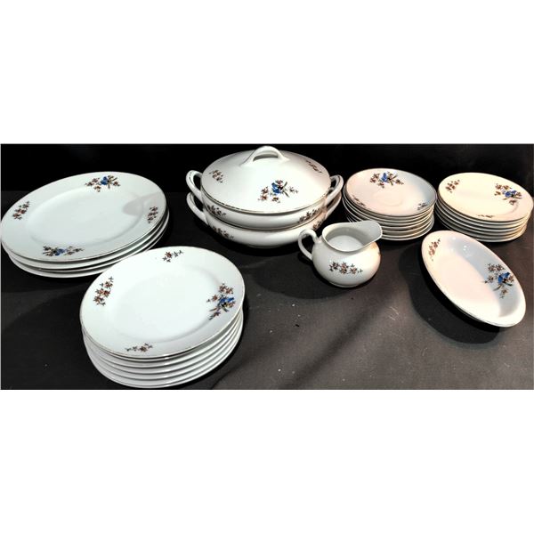 Meito China Hand Painted Japan Dinnerware Set Blue Bird Rose Pattern 30 Pieces