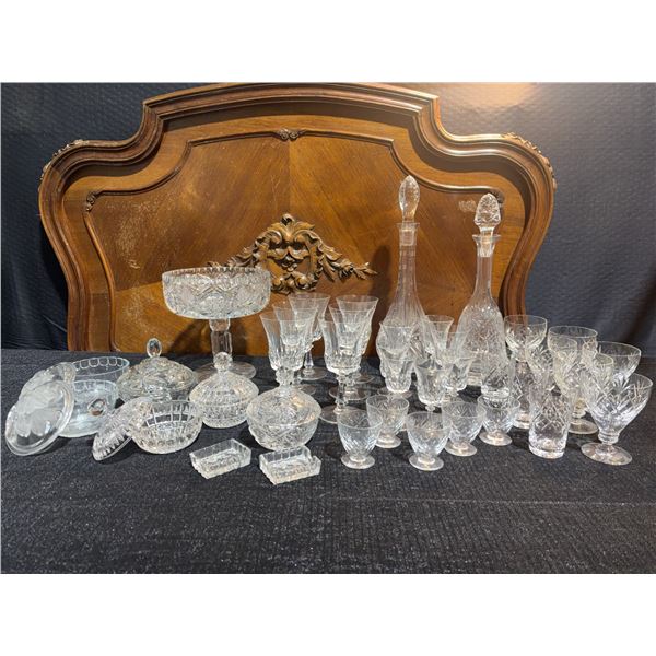 Cut Crystal Glassware Set with Decanters, Goblets, Bowls and Candy Jars