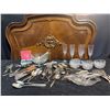 Image 1 : Silver Plate Flatware, Crystal Bowls, Glasses, and Serving Utensils Lot