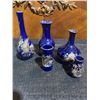 Image 1 : 5 Japanese Cloisonné Vases Blue Enamel Floral and Bird Motif Assorted Sizes