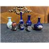 Image 2 : 5 Japanese Cloisonné Vases Blue Enamel Floral and Bird Motif Assorted Sizes