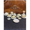 Image 2 : Belleek Shamrock Porcelain Tea Set and Figurines, Made in Ireland, 18 Pieces