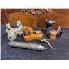 Image 1 : Decorative Lot: Metal Tubular Box, Soapstone Bears, Wooden Elephant, Candle, Dragon