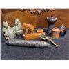 Image 3 : Decorative Lot: Metal Tubular Box, Soapstone Bears, Wooden Elephant, Candle, Dragon