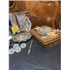 Image 4 : Crystal Decor, Silver Plate Serving Pieces, Flatware Set and Knife Lot