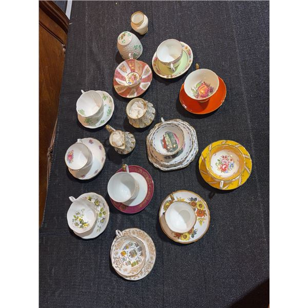 9 Porcelain Teacup and Saucer Sets Plus Assorted China Tableware