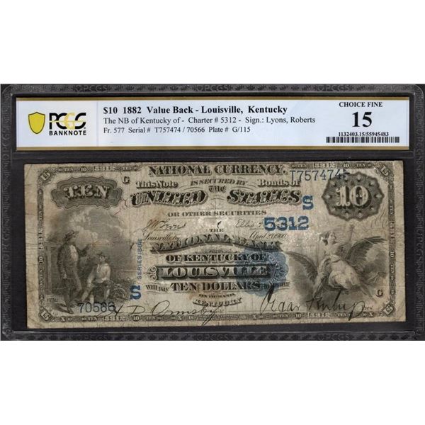 1882 $10 Louisville KY National PCGS 15