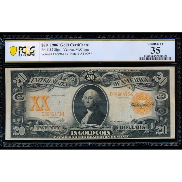 1906 $20 Gold Certificate PCGS 35