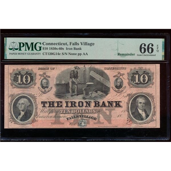 1850s $10 Falls Village CT Obsolete PMG 66EPQ