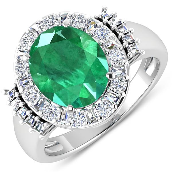 14KT White Gold 3.14ct Zambian Emerald and Diamond Ring
