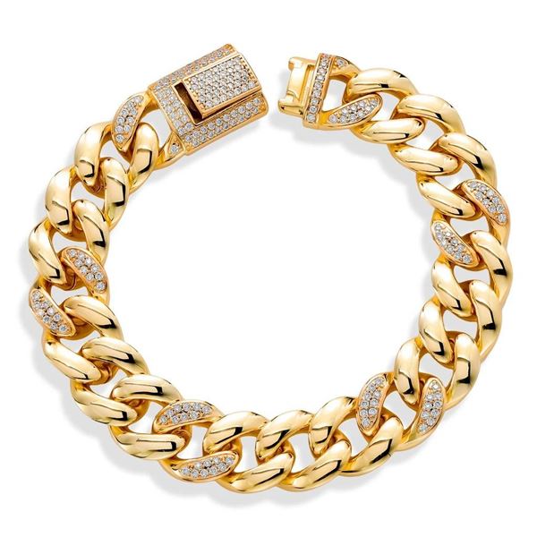 Plated 18KT Yellow Gold Curb Link Chain Moissanite Bracelet