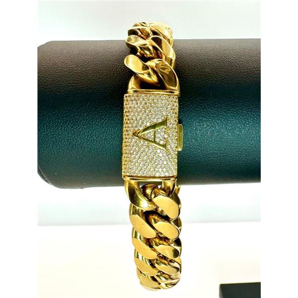14 Kt Gold Plate 74.6 Grams Monogramed Initial "A" Curb Link Bracelet