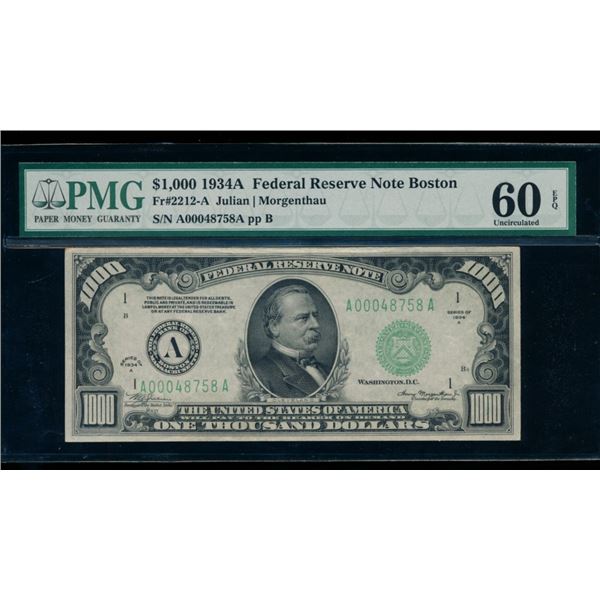 1934A $1000 Boston FRN PMG 60EPQ