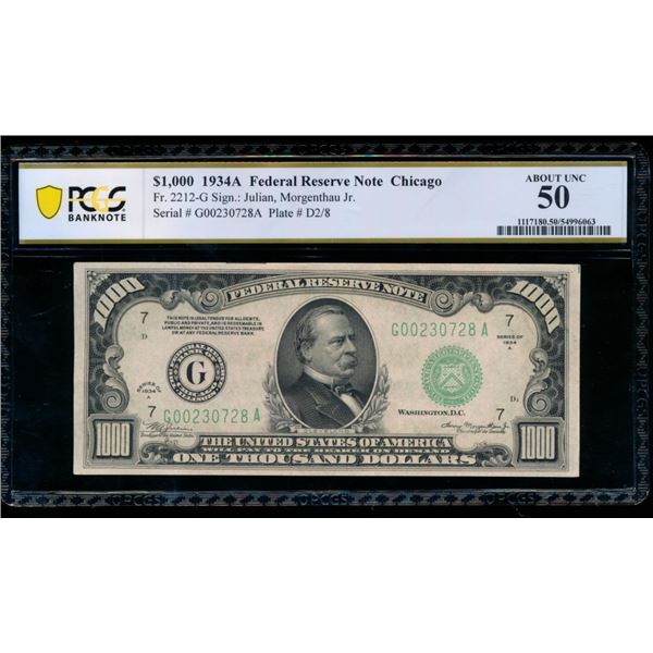 1934A $1000 Chicago FRN PCGS 50