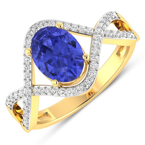 14KT Yellow Gold 1.09ctw Tanzanite and Diamond Ring