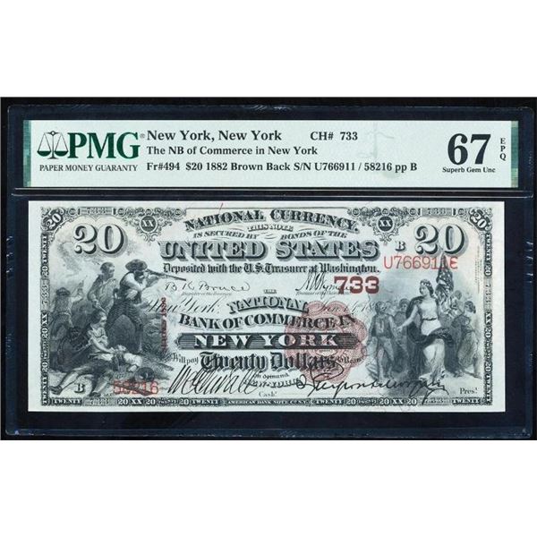 1882 $20 Brown Back New York NY PMG 67EPQ