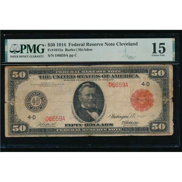 1914 $50 Red Seal FRN PMG 15