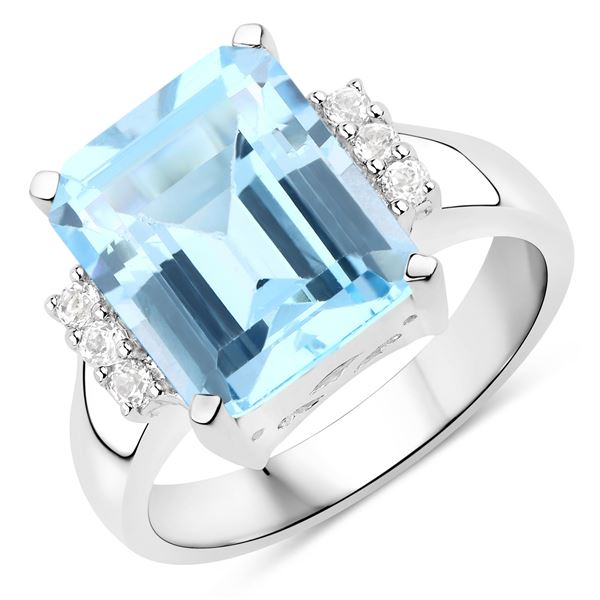 Sterling Silver 4.89ctw Blue and White Topaz Ring