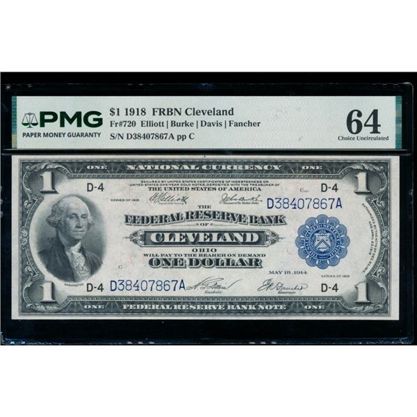 1918 $1 Cleveland FRBN PMG 64