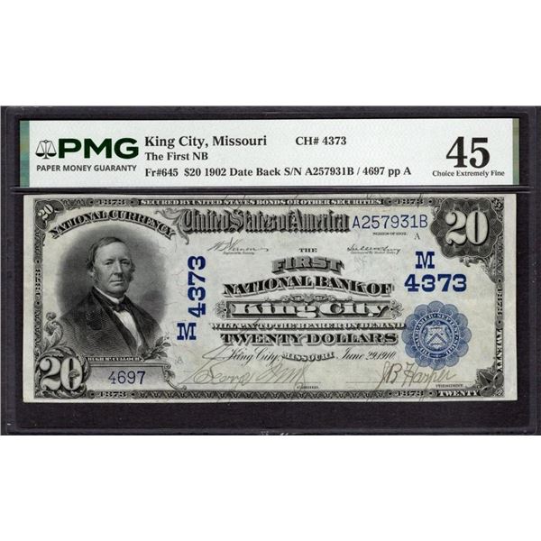 1902 $20 King City MO National PMG 45