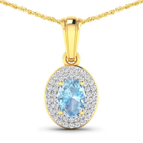 14KT Yellow Gold 0.51ctw Aquamarine and Diamond Pendant