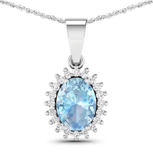 14KT White Gold 1.05ctw Aquamarine and Diamond Pendant