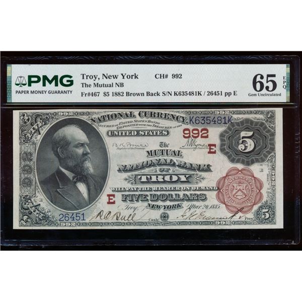 1882 $5 Troy NY National PMG 65EPQ
