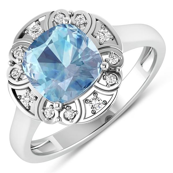 14KT White Gold 1.48ctw Aquamarine and Diamond Ring