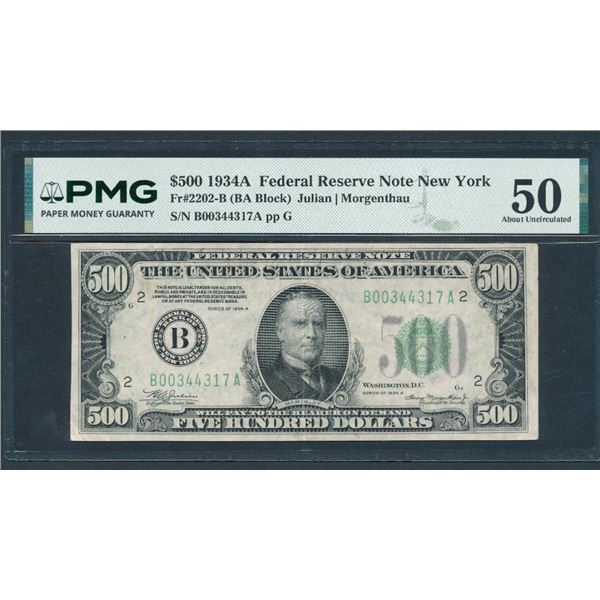 1934A $500 New York FRN PMG 50