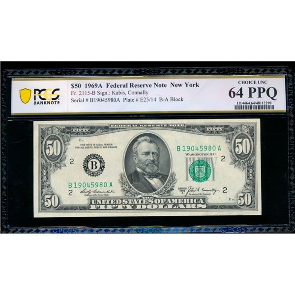 1969A $50 New York FRN PCGS 64PPQ