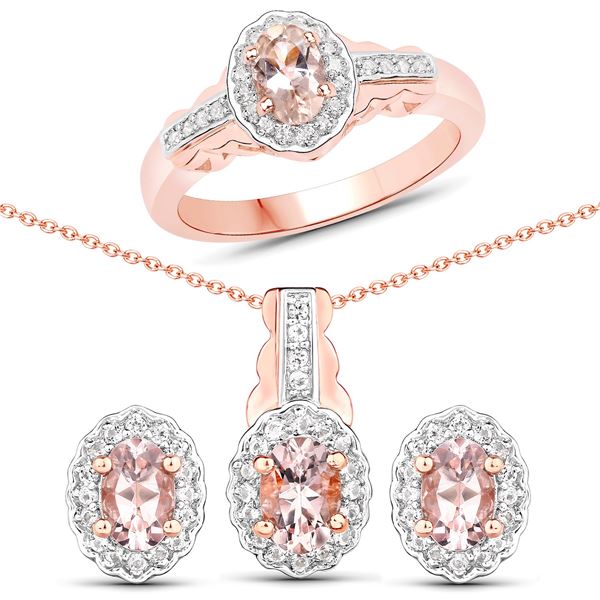 Plated 14KT Rose Gold 1.98ctw Morganite and White Topaz Jewelry Set