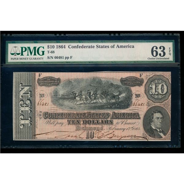 1864 $10 T-68 Confederate PMG 63EPQ