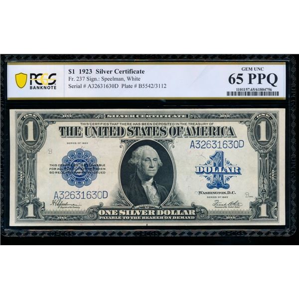 1923 $1 Silver Certificate PCGS 65PPQ