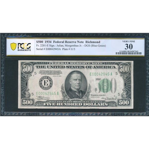 1934 $500 Richmond FRN PCGS 30