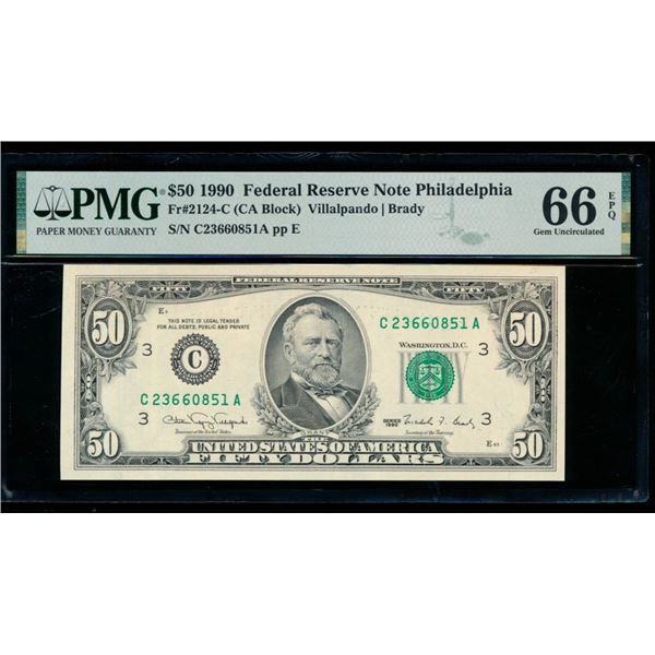 1990 $50 Philadelphia FRN PMG 66EPQ
