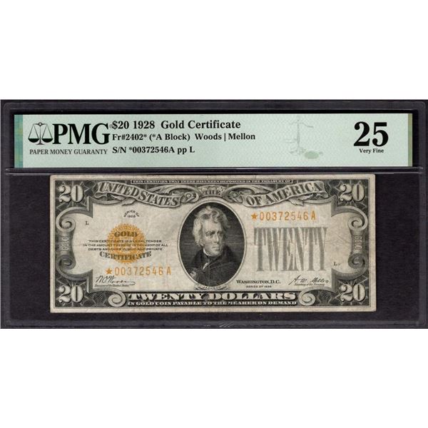 1928 $20 STAR Gold Certificate PMG 25