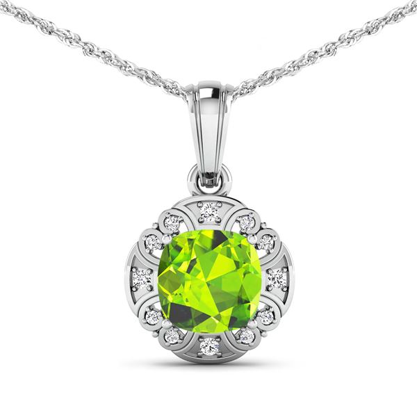 14KT White Gold 2.02ctw Peridot and Diamond Pendant