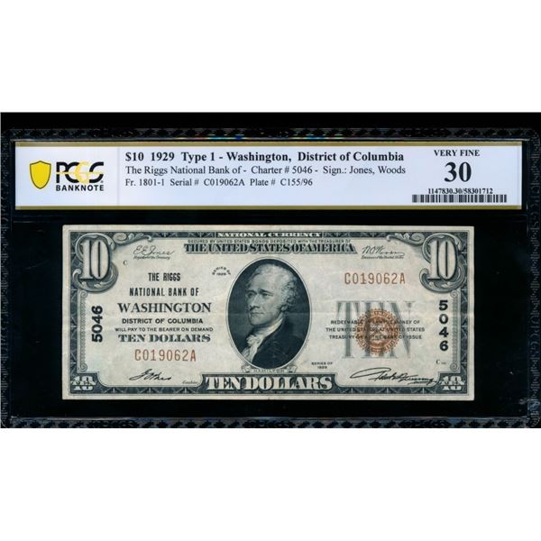 1929 $10 Washington DC National PCGS 30