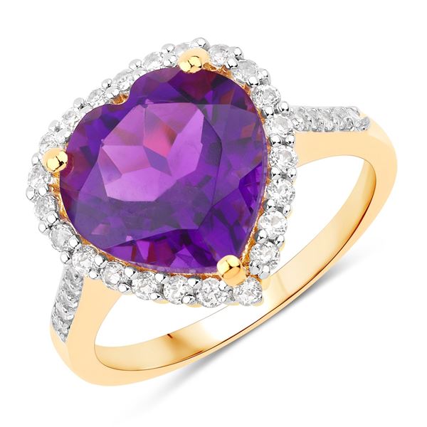 Plated 18KT Yellow Gold 4.86ctw Amethyst and White Topaz Ring