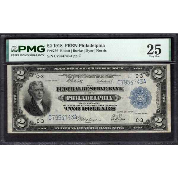 1918 $2 Philadelphia FRBN PMG 25