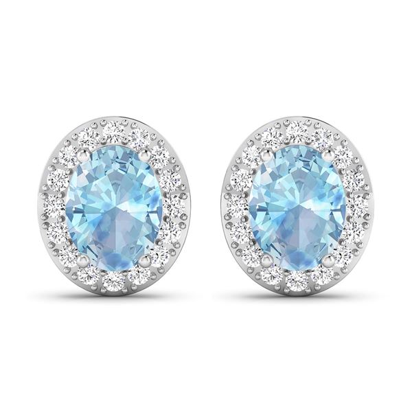 14KT White Gold 1.92ctw Aquamarine and Diamond Earrings
